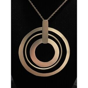 Vintage Gold Tone Triple Circle Long Necklace 36"